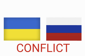 Russian and Ukrainian flags as symbols of war conflict