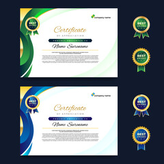Obraz premium Gradient Elegant Curve Green and Blue Certificate Design Template