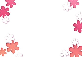 Vector background in paper cut style with pink and white flowers