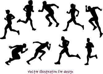 illustrations of running people. Vector silhouette set 