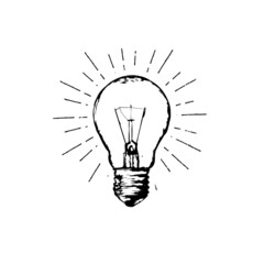 Light bulb line hand drawing vector sign