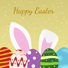 Happy Easter card with eggs and bunny ears. Vector illustration.