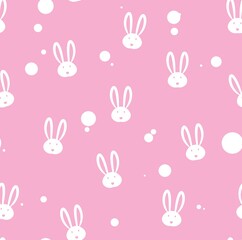 Obraz premium Easter pattern in pink color with bunnies and circles