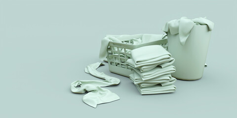 Washing clothes concept 3d illustration in green color