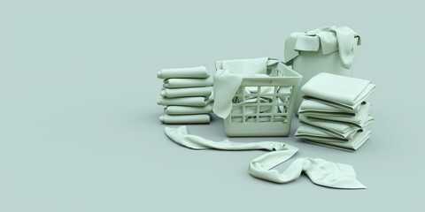 Washing clothes concept 3d illustration in green color