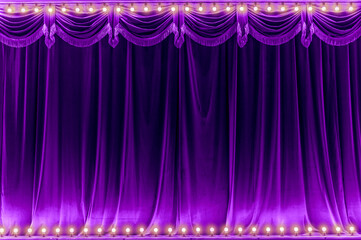 purple or violet Theater curtain and neon lamp around border - 489332952