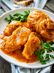 Wrapped minced meat in cabbage leaves - polish dish gołąbki
