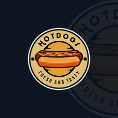 hotdog logo modern vintage vector illustration template icon graphic design. fast food sign or symbol with circle badge and lettering typography