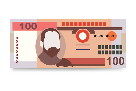 Mozambique Metical Vector Illustration. Mozambican money set bundle banknotes. Paper money 100 MZN. Flat style. Isolated on white background. Simple minimal design.