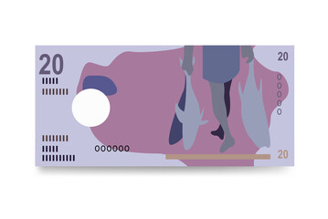 Maldivian Rufiyaa Vector Illustration. Maldives money set bundle banknotes. Paper money 20 MVR. Flat style. Isolated on white background. Simple minimal design.