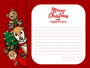 Merry Christmas vector text Calligraphic Lettering design card template for website cover.cartoon character Santa Claus and friend with red blank signboard,vector illustration and copy space for text.