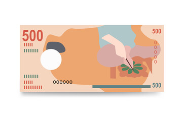 Maldivian Rufiyaa Vector Illustration. Maldives money set bundle banknotes. Paper money 500 MVR. Flat style. Isolated on white background. Simple minimal design.