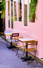 French restaurant - table on the street - 489336515
