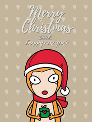 Merry Christmas vector text Calligraphic Lettering design card template for website . bear with light brown signboard. Happy smiling cartoon character. Holiday greeting card vector illustration.
