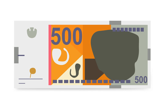 Macedonian Denar Vector Illustration. North Macedonia money set bundle banknotes. Paper money 500 MKD. Flat style. Isolated on white background. Simple minimal design.
