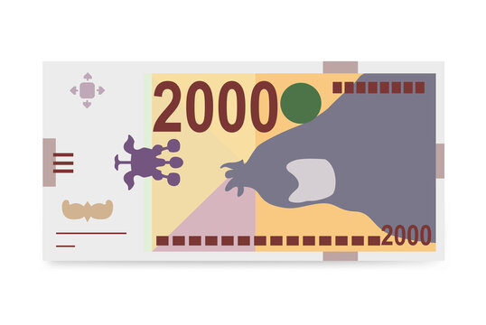 Macedonian Denar Vector Illustration. North Macedonia money set bundle banknotes. Paper money 2000 MKD. Flat style. Isolated on white background. Simple minimal design.