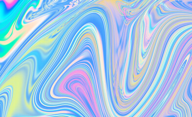 Abstract textured iridescent multicolored liquid background in blue tones.