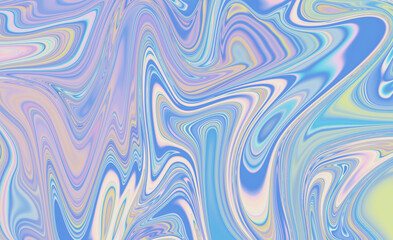 Abstract textured iridescent multicolored liquid background in blue tones.