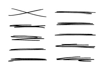 Quick underlines or strikethrough text. Sketch underline or cross out isolated stripes. Vector illustration isolated on white background.