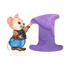 Obraz premium Figures with Very Pure watercolor fill and with children's toys with mice .The set is suitable for greeting cards, invitations, for design works,crafts and hobbies.