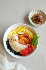 Homemade popular Korean street food. Korean Buddha Bowl with Korean Rice Cake. Great for light eater, weight watcher and on diet.