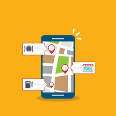 Store locator tracker app. Mobile gps navigation. Vector illustration.