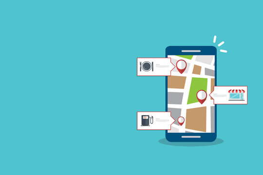 Store locator tracker app. Mobile gps navigation. Vector illustration.