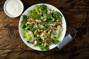 Traditional Caesar salad with chicken