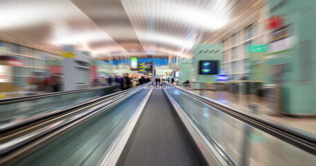 Moving carousel for passengers, motion blur effect