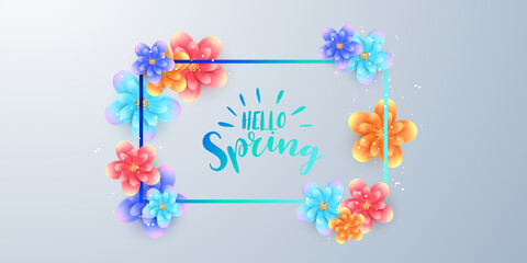 vector spring banner background with spring text and colorful paper cut flower elements vector illustration