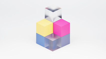 Obraz premium Colorful cubes elements in Glassmorphism style 3d render