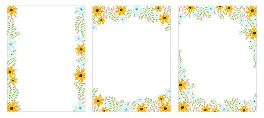 Set of vector tempalates of frames with flowers and leaves on a transparent background