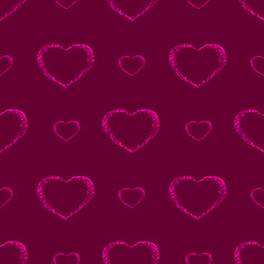 Bright seamless pattern with hearts in pink color on  background. Vector illustration.  Design for greeting cards, plaques; printing, invitation.