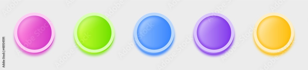 Poster set of colorful round shape buttons. different colorful button set. vector illustration.