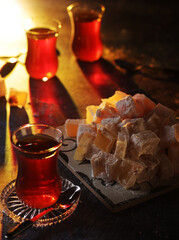 Traditional Turkish lokum with tea