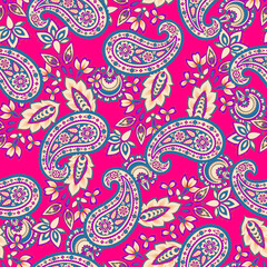 Paisley Floral oriental ethnic Pattern. Vector Seamless Ornamental Indian fabric patterns.