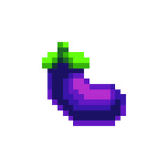Eggplant pixel art icon. Vegetables isolated vector illustration. Design for stickers, logo, mobile app. Video game assets 80s 8-bit sprite sheet.