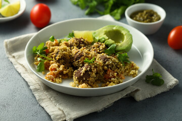 Meatballs with couscous and avocado