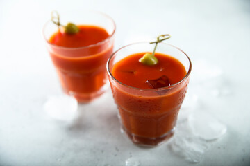 Traditional Bloody Mary cocktail with olive