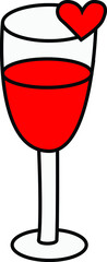 Glass with a drink. Red, symbol of love