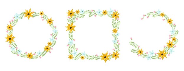 Set of vector tempalates of frames with flowers and leaves on a transparent background