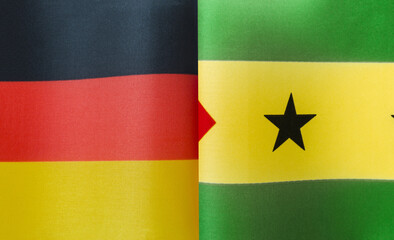 fragments of the national flags of Germany and Sao Tome and Principe in close-up