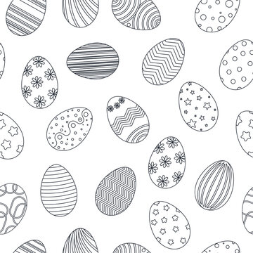 Easter eggs seamless pattern. Hand drawn painted eggs background. Template with easter symbol doodle style vector illustration