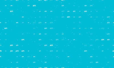 Seamless background pattern of evenly spaced white api symbols of different sizes and opacity. Vector illustration on cyan background with stars