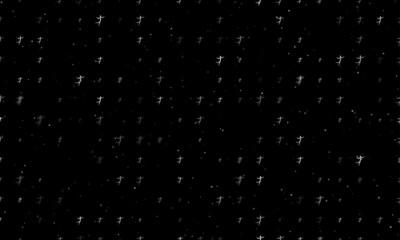 Seamless background pattern of evenly spaced white figure skating symbols of different sizes and opacity. Vector illustration on black background with stars