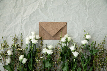 Flower arrangment on crumpled paper.