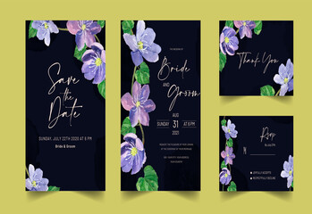 watercolor hand-drawn floral wedding invitation card set