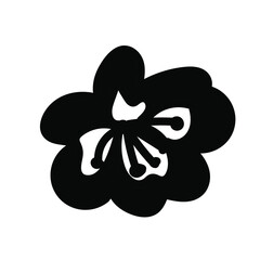 Vector simple illustration Spring flowers with black line for Easter hand drawn. Single botanical holiday picture in doodle style.  Design for stickers, social media, cards, packaging, printing.
