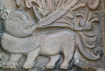Details of the Relief on the Facade of Cathedral Basilica of Saint Charles Borromeo in Puno, Peru, South America
