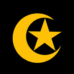 Crescent and star icon. black background
